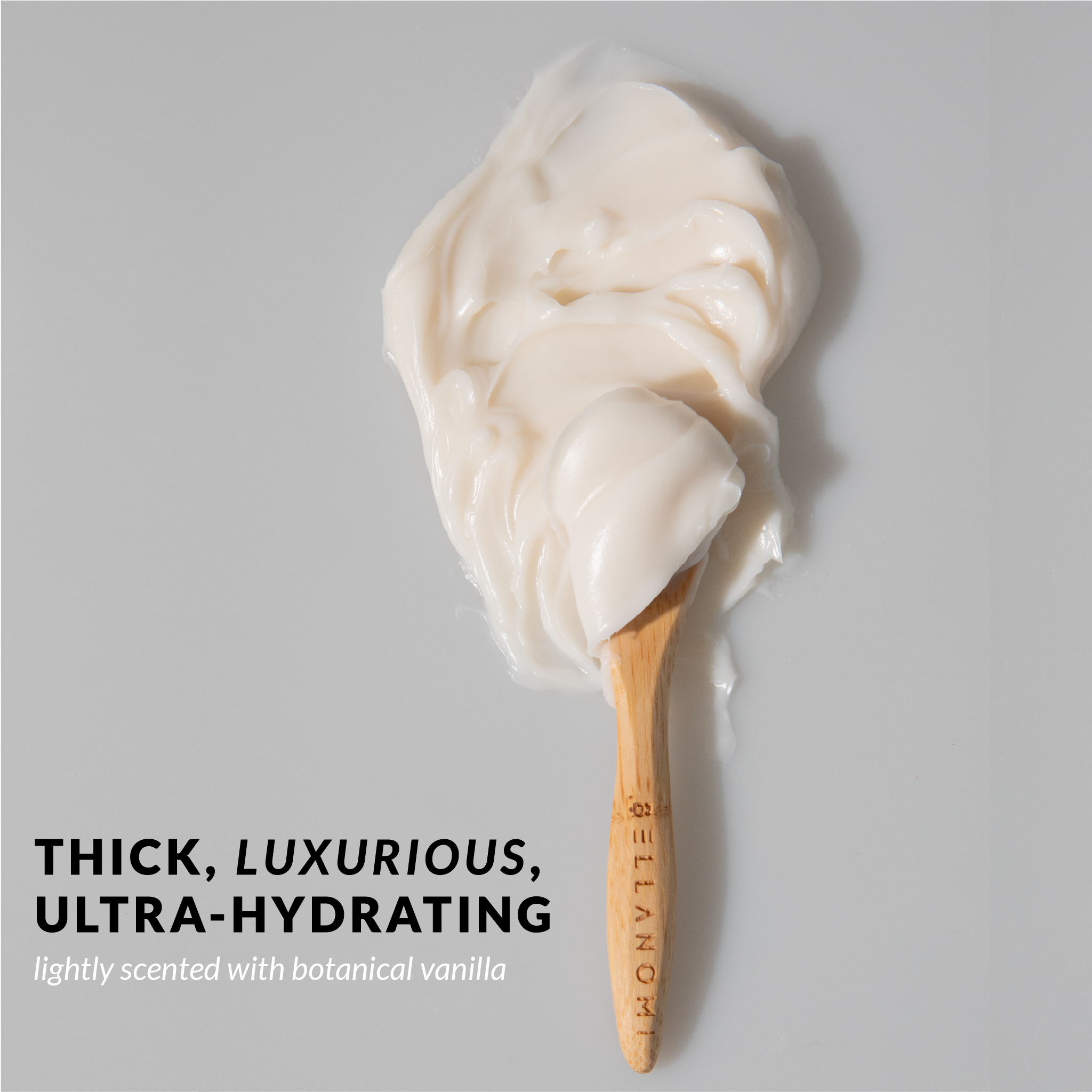 Wooden spoon with Bellanomi thick, luxurious cream texture