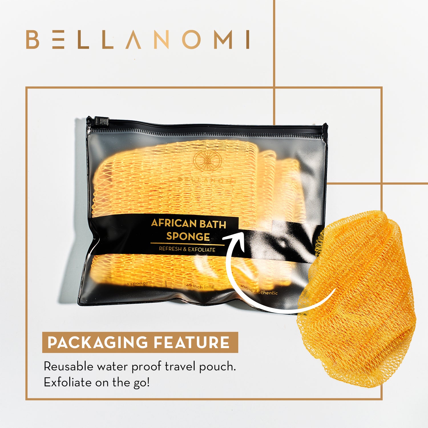 Bellanomi African net sponge in reusable waterproof pouch for travel