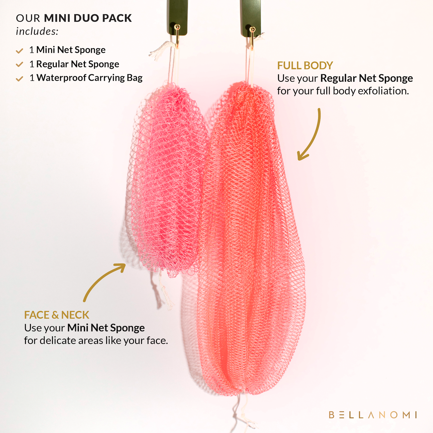 Bellanomi Face &amp; Body Exfoliating Net Sponge Duo - Cupid Rose Pink