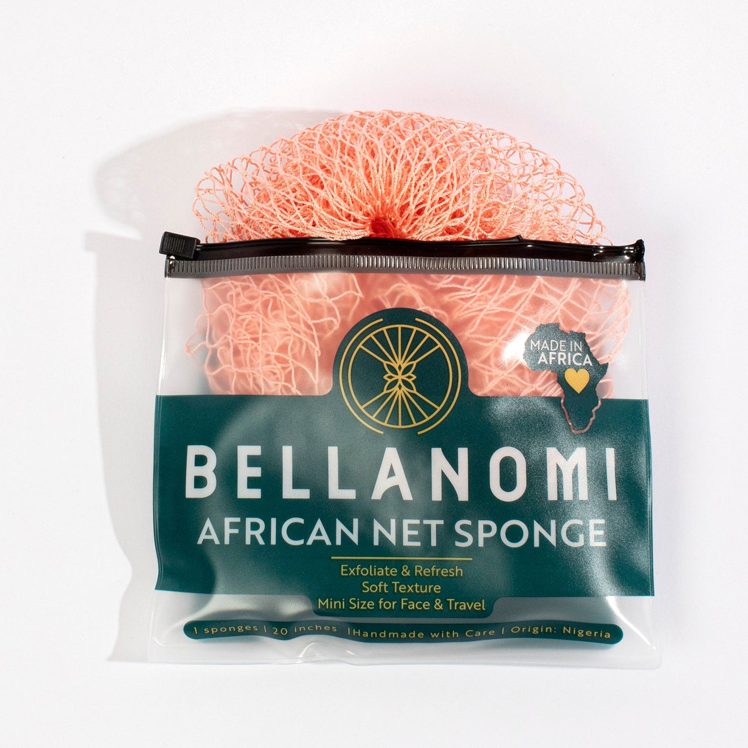 Bellanomi African net sponge in packaging on a white background