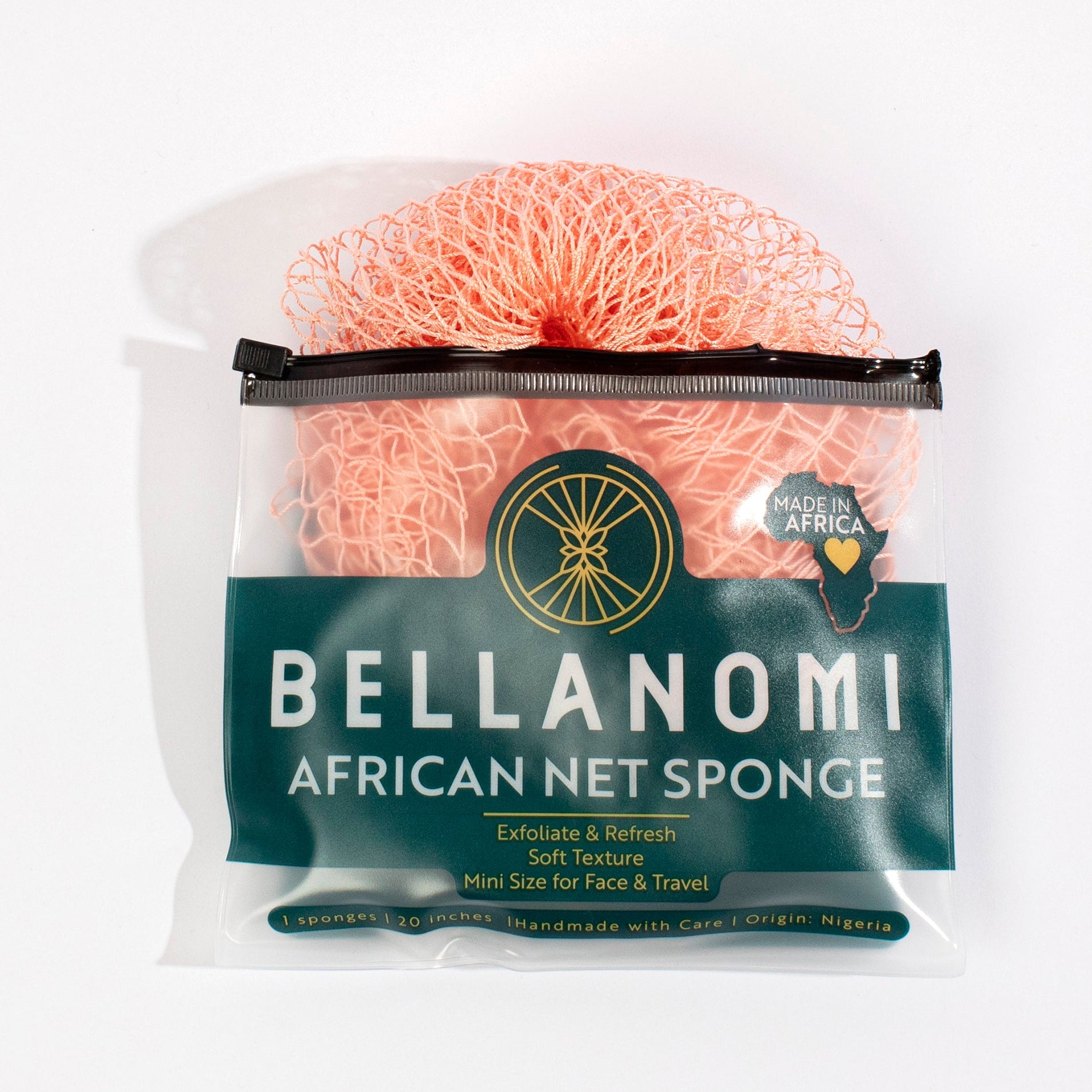 Bellanomi African net sponge in packaging on a white background
