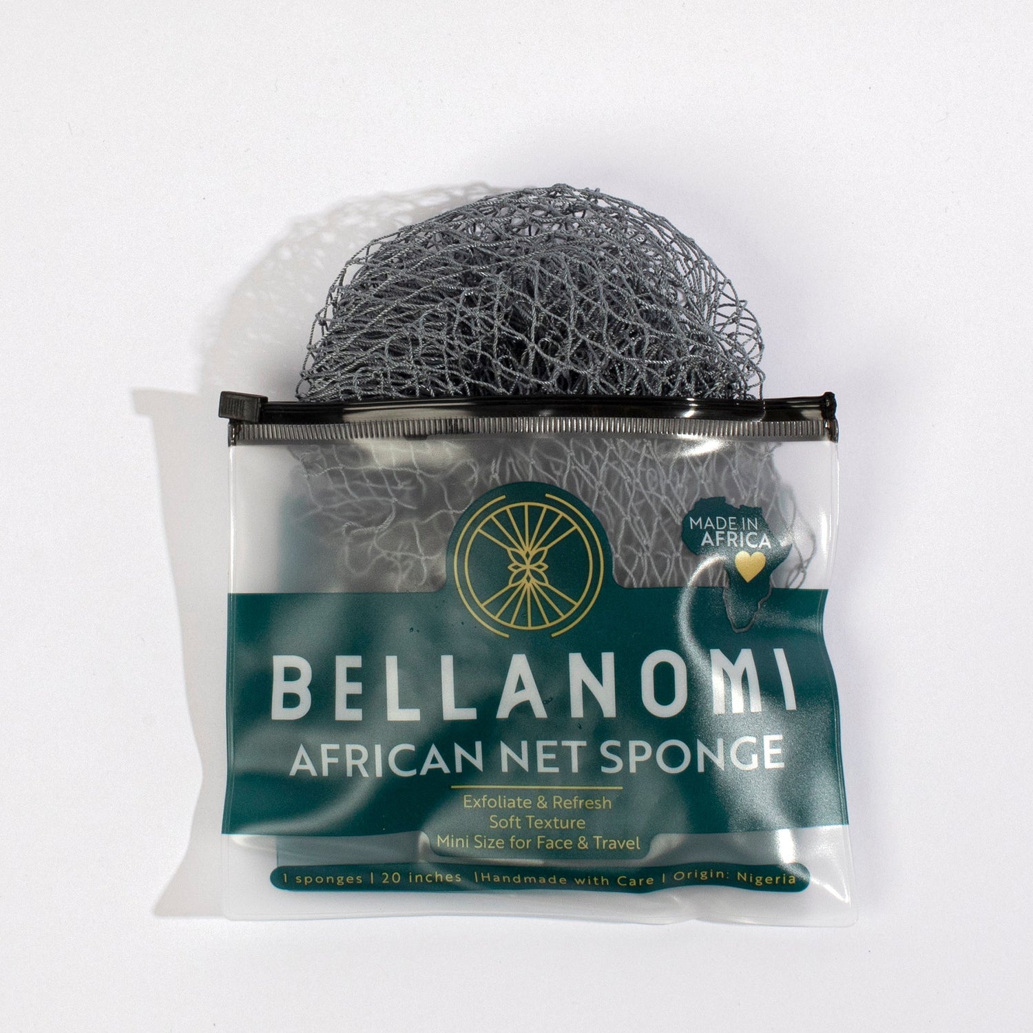 Bellanomi African net sponge in packaging on a white background