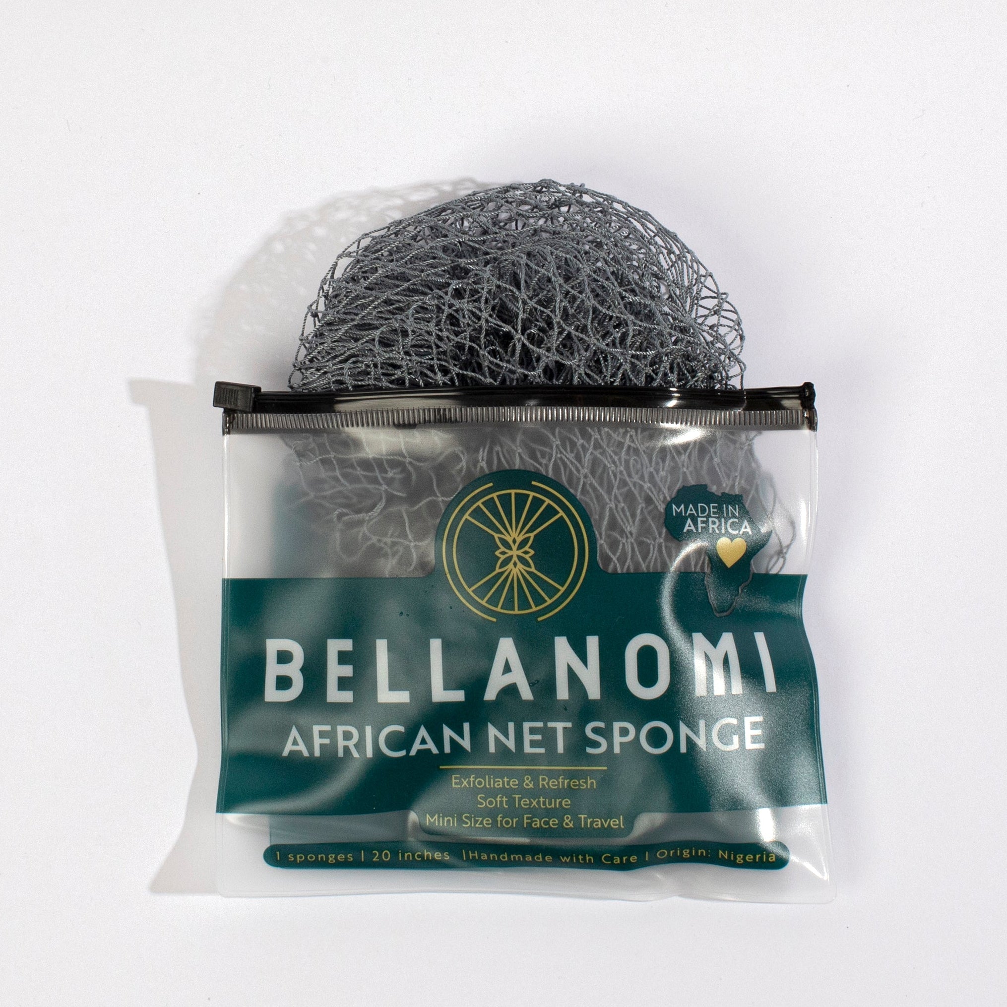 Bellanomi African net sponge in packaging on a white background