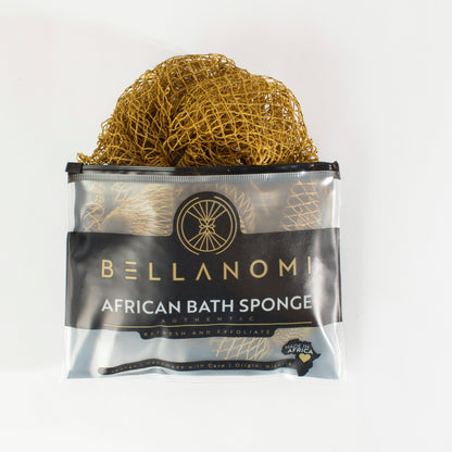 African bath sponge in packaging with &