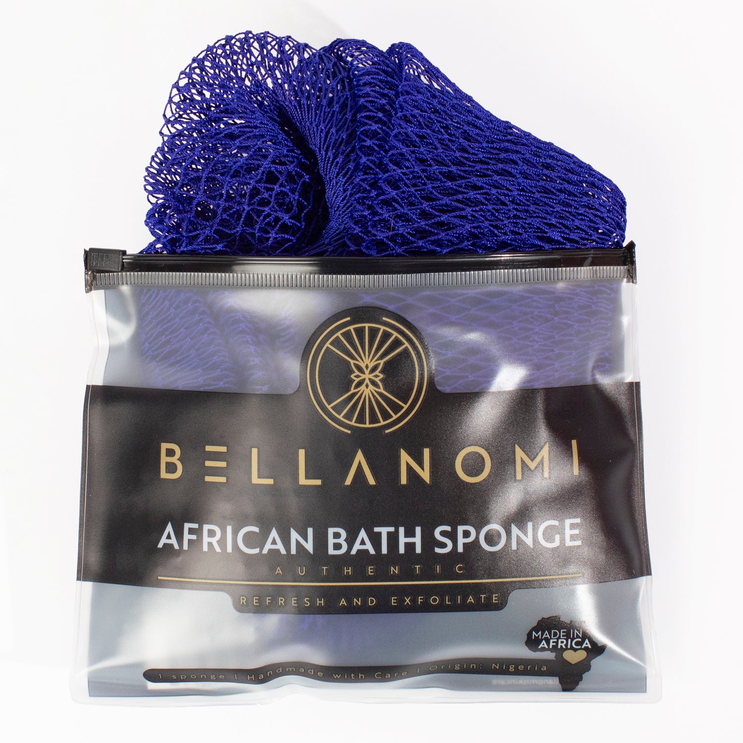 African Net Sponge Authentic - Exfoliating Body Scrubber Bath Sponge - Back Scrubber Washcloth For Shower With Travel Bag (Blue