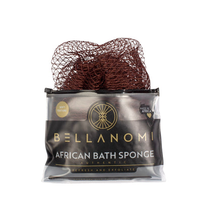 BellaNomi African Bath Sponge in packaging on a white background