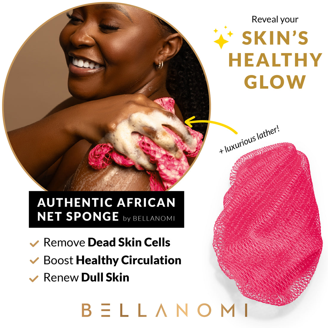 4 Piece African Exfoliating Net Sponge Bundle for Regular and Sensitive Skin