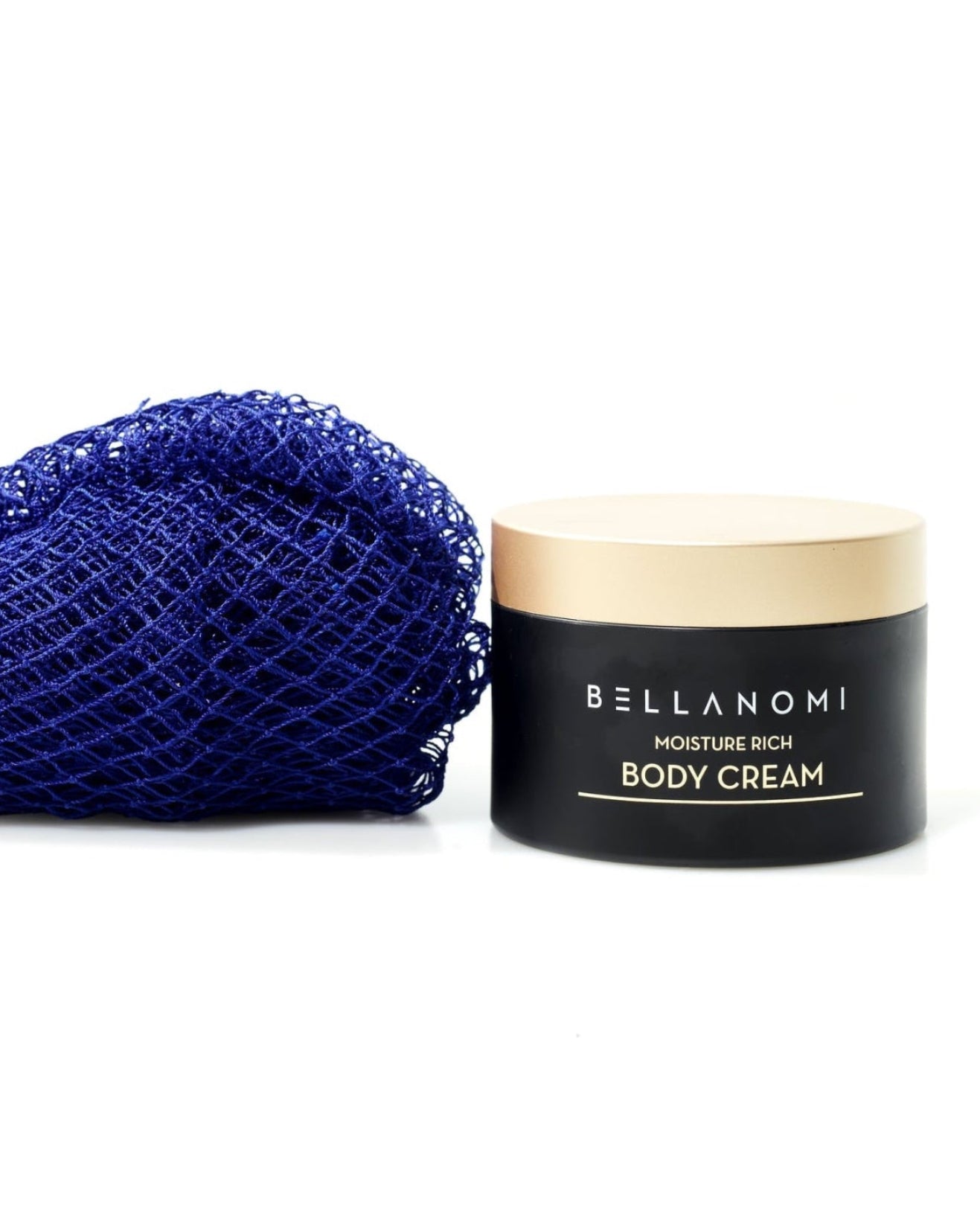 Bellanomi body cream and blue net sponge